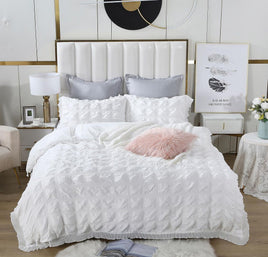 Ruffles Textured Jacquard Super King Size white Duvet Doona Quilt Cover Set