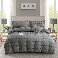 Tufted Dot Jacquard Queen Size Grey Duvet Doona Quilt Cover Set