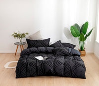 Tufted Textured Jacquard King Size Black Duvet Doona Quilt Cover Set