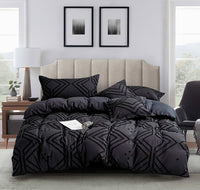 Tufted Textured Jacquard Queen Size Black Duvet Doona Quilt Cover Set