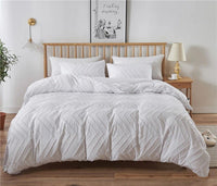 Tufted Boho Wave Jacquard Queen Size White Duvet Doona Quilt Cover Set