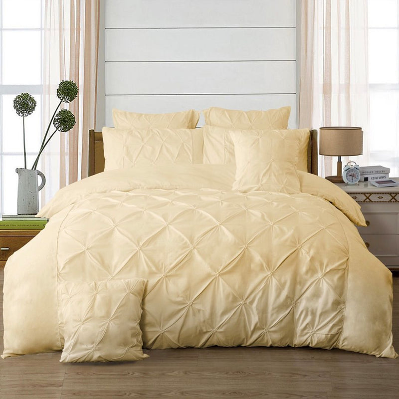 Diamond Pintuck Double Size Quilt Doona Duvet Cover Set Beige