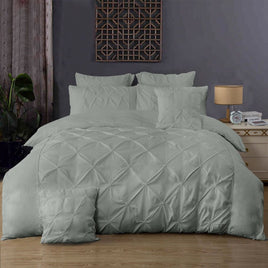 Diamond Pintuck Queen Size Grey Duvet Doona Quilt Cover Set