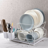 2 Tier Dish Drainer with Cutlery Holder White
