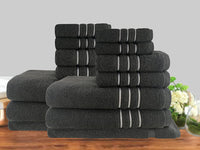 14pc classic dobby stripe cotton towel set 650gsm charcoal