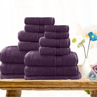 14pc light weight soft cotton bath towel set aubergine