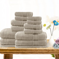 14pc light weight soft cotton bath towel set beige