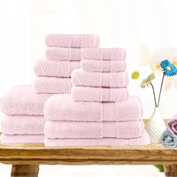 14pc light weight soft cotton bath towel set baby pink