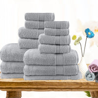 14pc light weight soft cotton bath towel set silver
