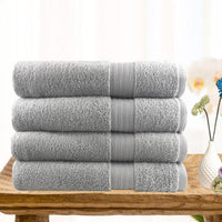4 piece ultra light cotton bath towels in silver