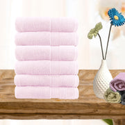 6 piece ultra light cotton hand towels in baby pink