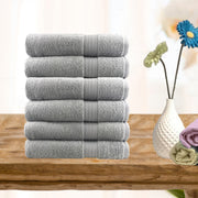 6 piece ultra light cotton hand towels in silver