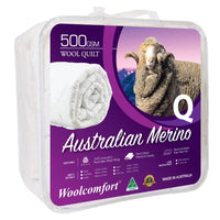 Woolcomfort Aus Made Merino Wool Quilt 500GSM 210x210cm Queen Size