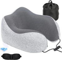 Pain Relief Memory Foam Neck Pillow for Travel in Car U Shape Travel Pillow Airplane with Eye Mask Set