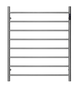 Premium Brushed Nickel Heated Towel Rack with LED control- 8 Bars, Round Design, AU Standard, 1000x850mm Wide