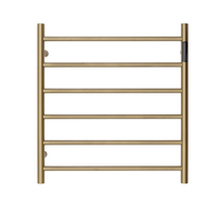 Premium Brushed Gold Heated Towel Rack with LED control- 6 Bars, Round Design, AU Standard, 650x620mm Wide