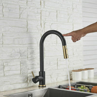 Brushed Gold Spout Matte Black pull out with spray function kitchen mixer tap faucet