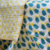 GOTS Certified Organic Cotton Reversible Baby Quilt (100x120cm) - Blue Pineapple