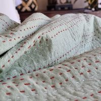 Green Berries Kantha Bedspread Coverlet - Green (King - 228 cm x 274 cm)