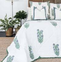 Kolka Iris Quilted Euro Sham Set Super Quality Cotton Quilted Front - Green