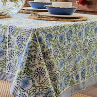 Kolka Senetti Hand Block-Printed & Sreen-Printed Textiles Tablecloth - Green