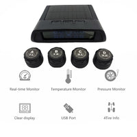 HRIDZ 1050 Solar Wireless TPMS Car Tire Tyre Pressure Monitor Monitoring System 4 Sensors