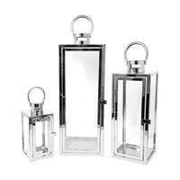 Floor Lantern Set of 3 Candle Holder Stainless Steel SQ Silver