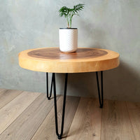 Round Raintree Wood Live Edge Coffee Table 65cm Diameter 45cm Tall