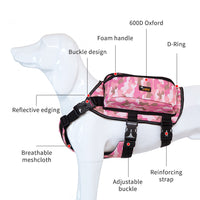 Ondoing Dog Backpack Harness Pet Carrier Saddle Bag Reflective Adjustable Outdoor Hiking-L-Camo Pink