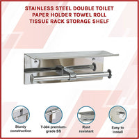 Stainless Steel Double Toilet Paper Holder Towel Roll Tissue Rack Storage Shelf