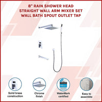 8" Rain Shower Head Straight Wall Arm Mixer Set Wall Bath Spout Outlet Tap