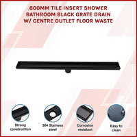 800mm Tile Insert Shower Bathroom Black Grate Drain w/Centre outlet Floor Waste