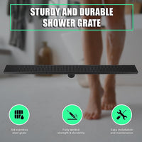 800mm Bathroom Shower Black Grate Drain w/Centre outlet Floor Waste