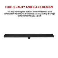 800mm Bathroom Shower Black Grate Drain w/Centre outlet Floor Waste