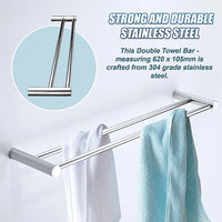 Double Towel Rail Grade 304 Stainless Steel 620mm