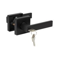 Door Handle Set Lever Key Lock Function Square Black