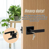 Door Handle Set Lever Key Lock Function Square Black