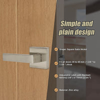 Door Handle Set Lever Passage Function Square Satin Nickel
