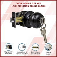 Door Handle Set Key Lock Function Round Black