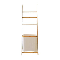 Wall Leaning Ladder Shelf with Laundry Basket Clothes Hamper Bath Towel Rack