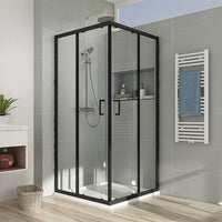 Adjustable 900x1000mm Double Sliding Door Glass Shower Screen in Black