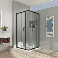 Adjustable 900x1000mm Double Sliding Door Glass Shower Screen in Black