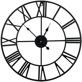 60cm Industrial Large Wall Clock, Round Metal Wall Clocks Roman Numerals Style