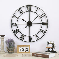 60cm Industrial Large Wall Clock, Round Metal Wall Clocks Roman Numerals Style
