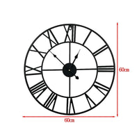 60cm Industrial Large Wall Clock, Round Metal Wall Clocks Roman Numerals Style