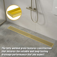 1200mm Bathroom Shower Brushed Brass Grate Drain w/ Centre outlet Floor Waste Square Pattern