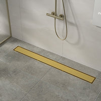 800mm Tile Insert Shower Bathroom Brushed Brass Grate Drain w/ Centre outlet Floor Waste