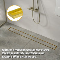 1000mm Tile Insert Bathroom Shower Brushed Brass Grate Drain w/Centre outlet Floor Waste