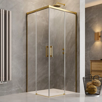 Adjustable 900x900mm Double Sliding Door Glass Shower Screen in Gold