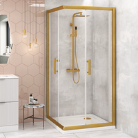 Adjustable 900x900mm Double Sliding Door Glass Shower Screen in Gold